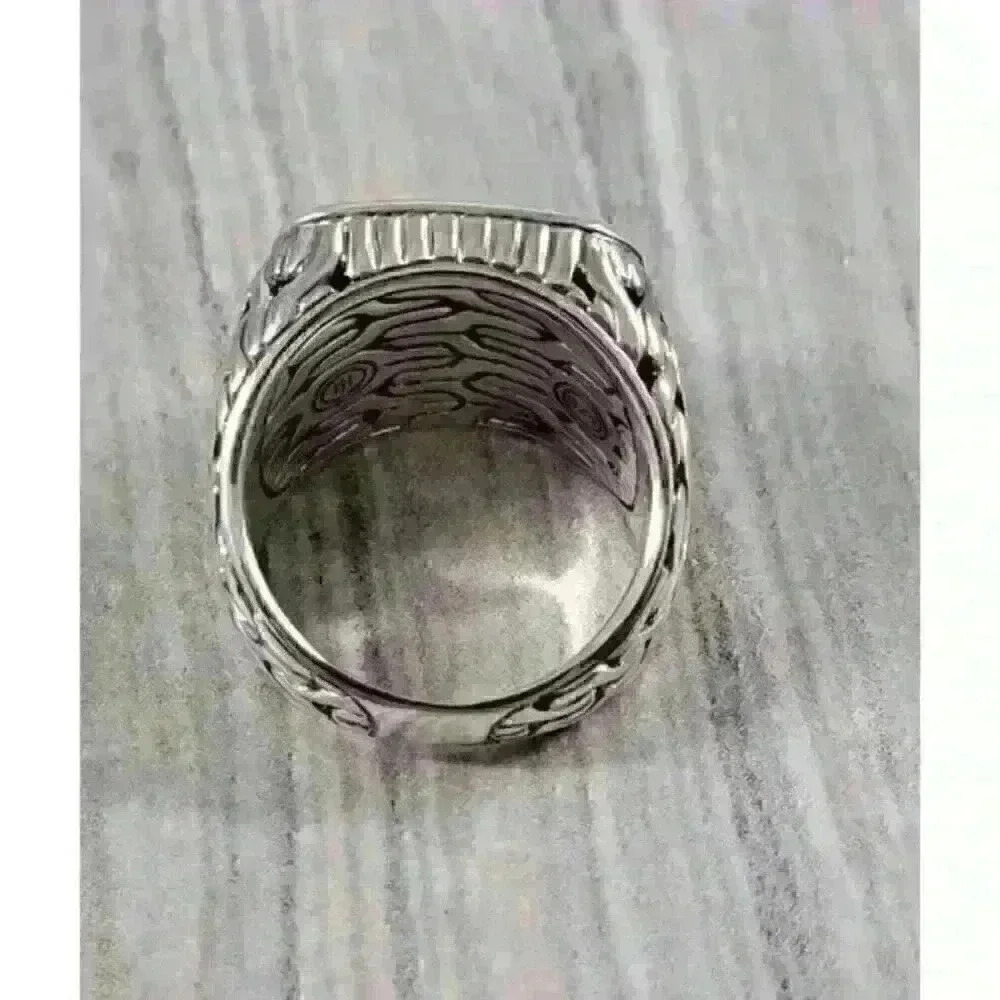 John Hardy Sterling Silver Classic Chain Signet Ring with Diamonds Size 8.75 - Picture 12 of 13